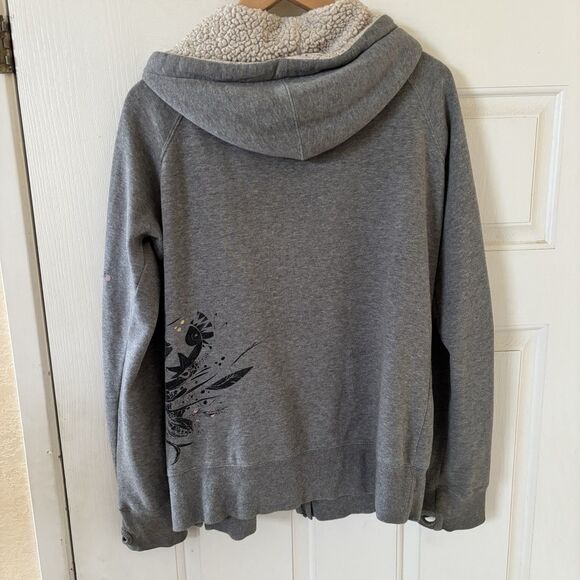 Y2K Roxy Womens Full Zip Hooded Sweatshirt Y2K Grey XL Embroidered Surf Skate - Picture 8 of 14